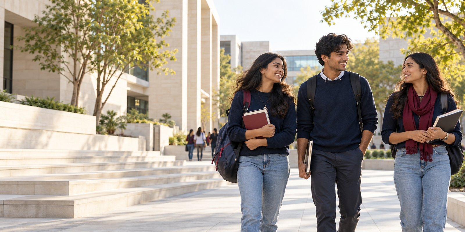 Illustrative image of university students walking on campus